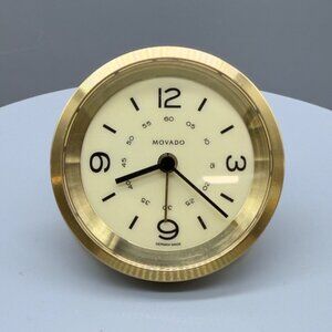 Vintage Movado Brass Desk Alarm Clock Folding Stand German Made Quartz Modern